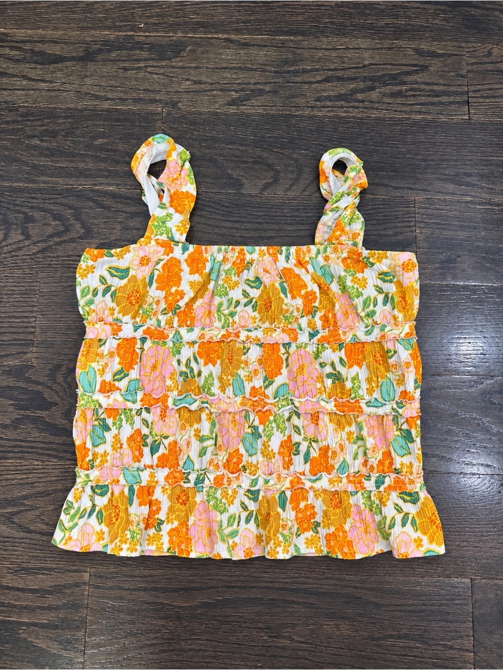 Old Navy Girls Floral Smocked Tank Top - Orange & Pink